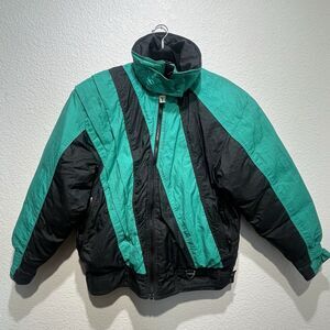 Vintage 80s 90s Tyrolia By HEAD Ski Jacket Women’s Large Teal Black Retro‎  Coat